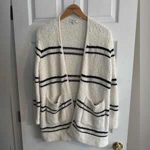 Madewell fuzzy cream and navy cardigan- size small
